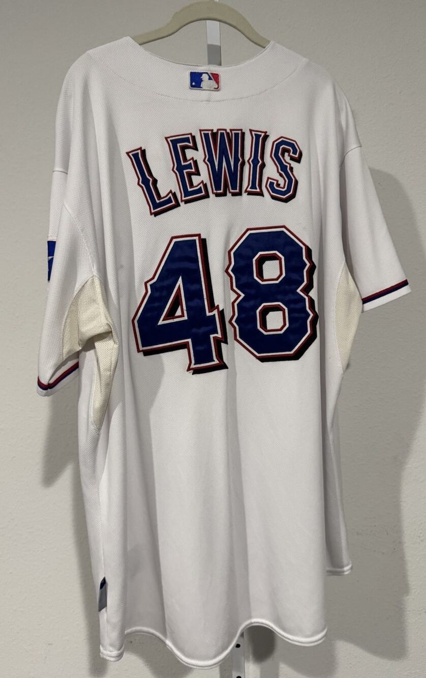 Colby Lewis TEXAS RANGERS COOL BASE JERSEY Majestic Game Issue Sz 50 + Signed
